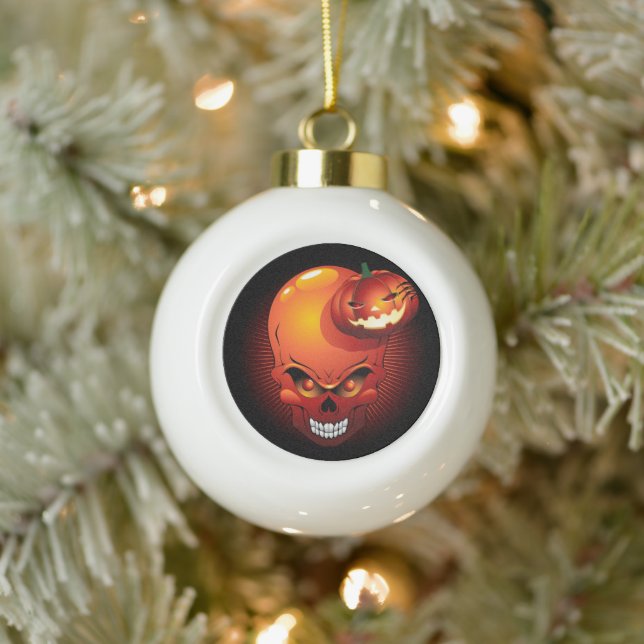 Halloween Skull and Pumpkin   Ceramic Ball Christmas Ornament (Tree)