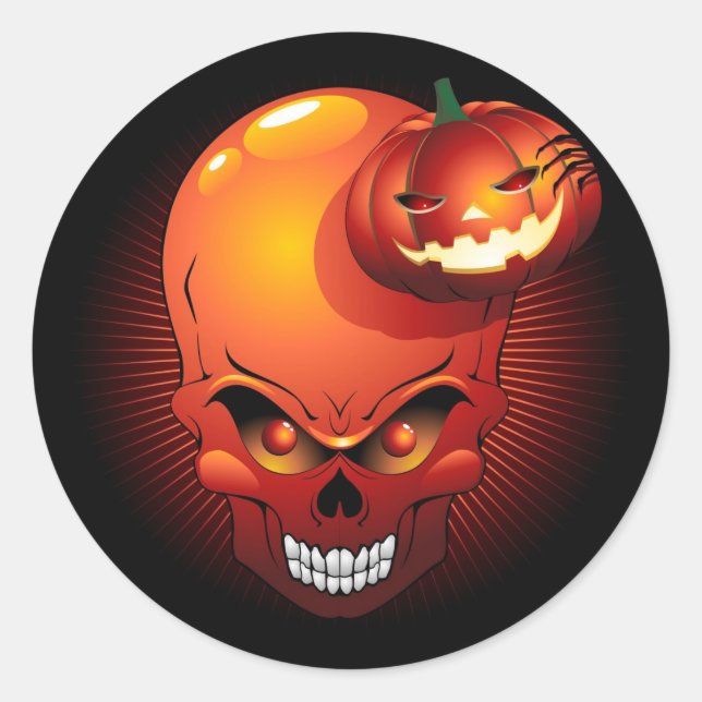 Halloween Skull and Pumpkin  Classic Round Sticker (Front)
