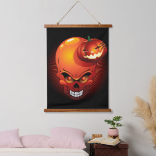 Halloween Skull and Pumpkin Hanging Tapestry