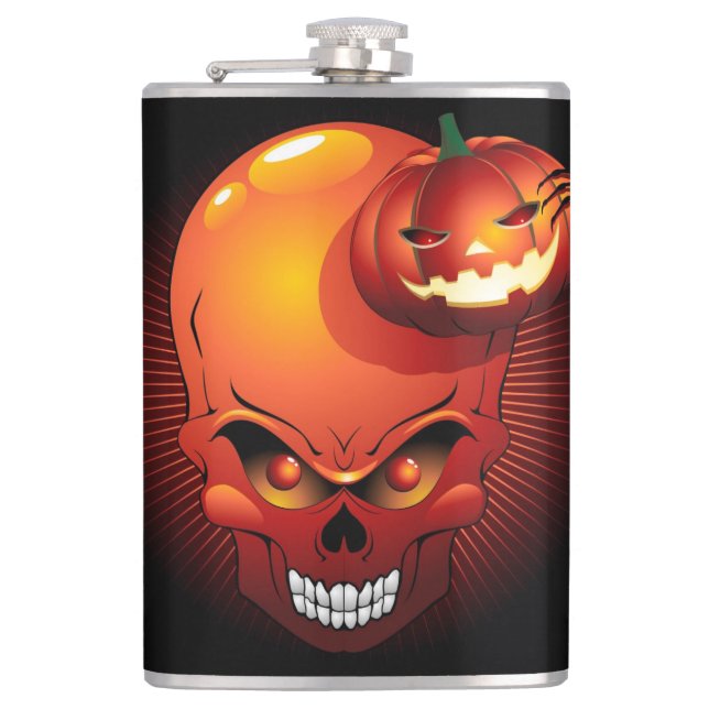 Halloween Skull and Pumpkin   Hip Flask (Front)