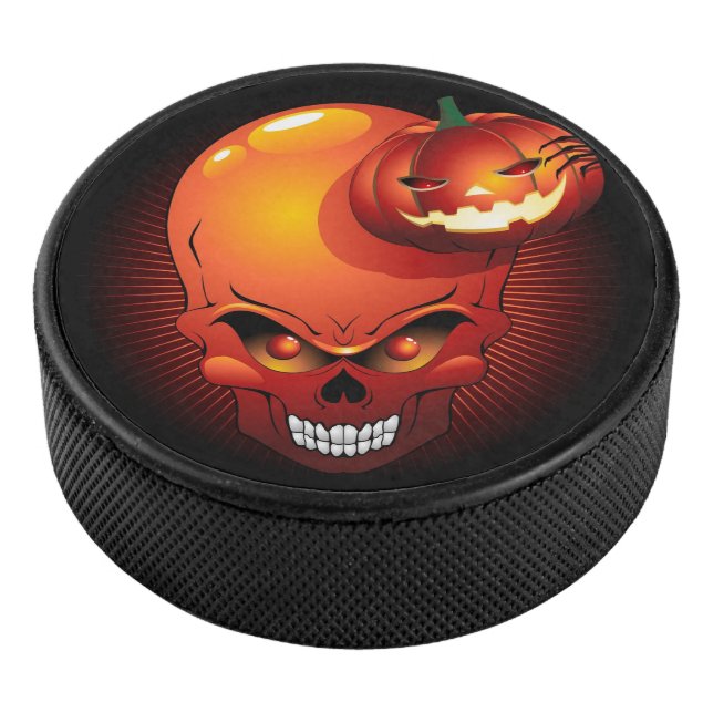 Halloween Skull and Pumpkin   Hockey Puck (3/4)