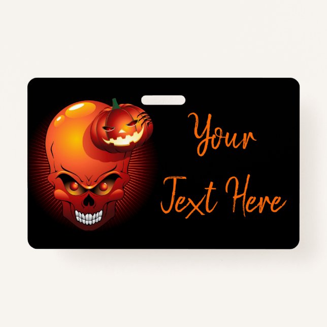 Halloween Skull and Pumpkin   ID Badge (Front)
