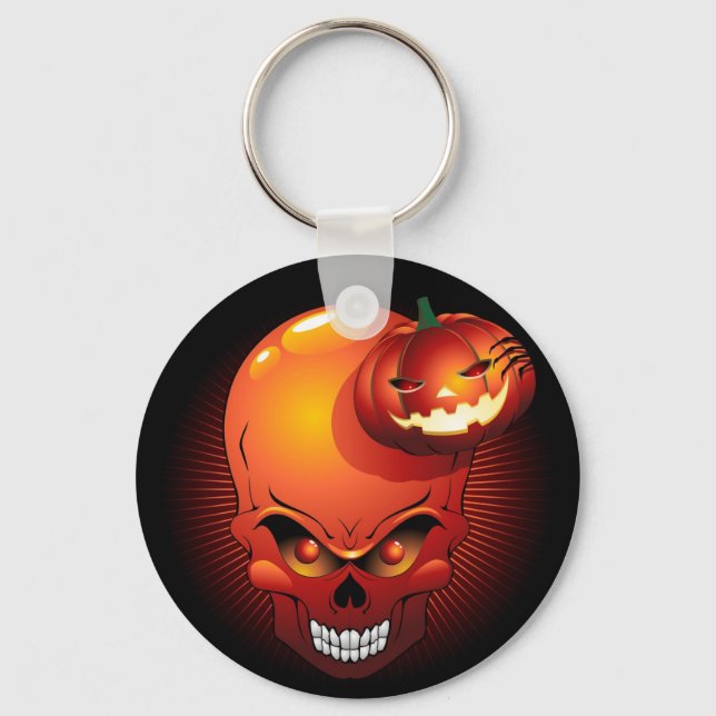 Halloween Skull and Pumpkin   Key Ring (Front)