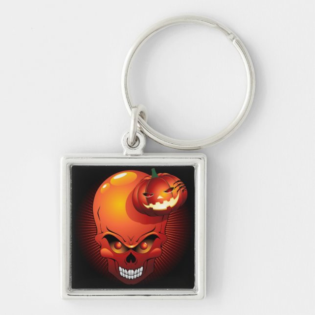 Halloween Skull and Pumpkin Keychain (Front)