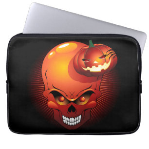 Halloween Skull and Pumpkin Laptop Sleeve