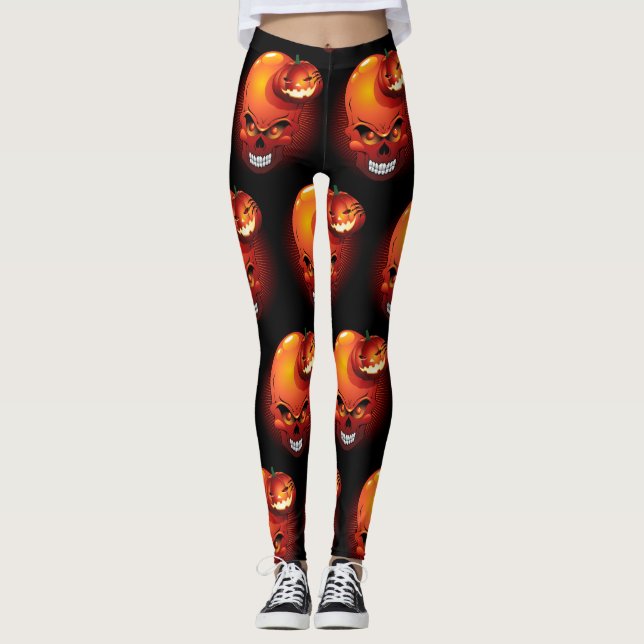 Halloween Skull and Pumpkin Leggings (Front)