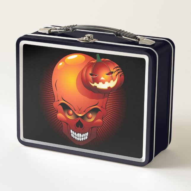 Halloween Skull and Pumpkin   Metal Lunch Box (Front)
