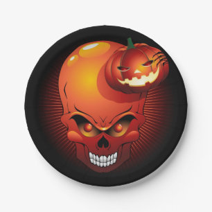 Halloween Skull and Pumpkin       Paper Plate
