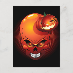 Halloween Skull and Pumpkin   Postcard