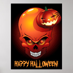 Halloween Skull and Pumpkin 	Poster Poster