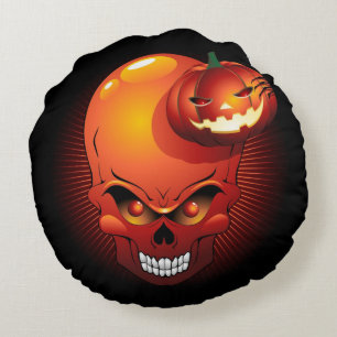 Halloween Skull and Pumpkin   Round Cushion