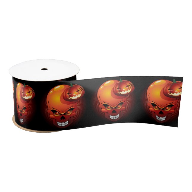 Halloween Skull and Pumpkin   Satin Ribbon (Spool)
