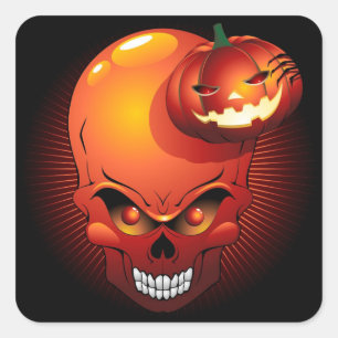 Halloween Skull and Pumpkin Square Sticker