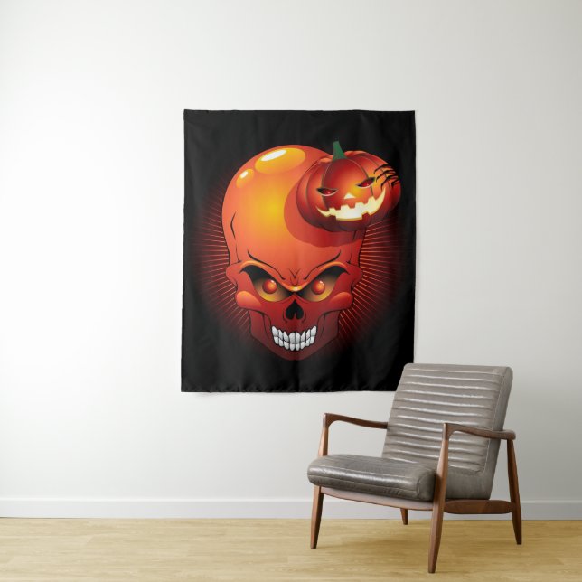 Halloween Skull and Pumpkin Tapestry (In Situ)