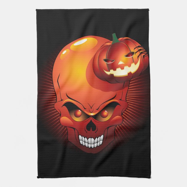 Halloween Skull and Pumpkin   Tea Towel (Vertical)