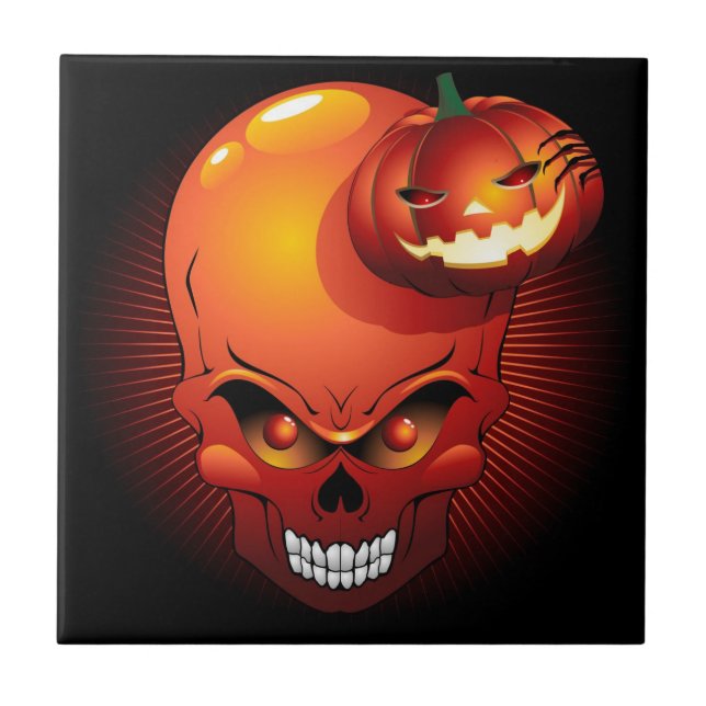 Halloween Skull and Pumpkin   Tile (Front)