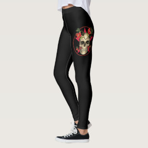 Halloween Skull And Roses Leggings
