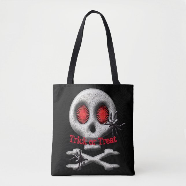 Halloween Skull and Spiders Trick or Treat Tote Bag (Front)