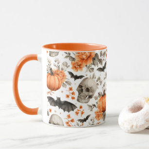 Halloween Skull Bats and Flowers Mug