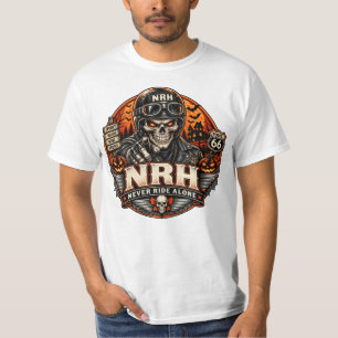 Halloween Skull Biker Route 66 Never Ride Alone T- T-Shirt