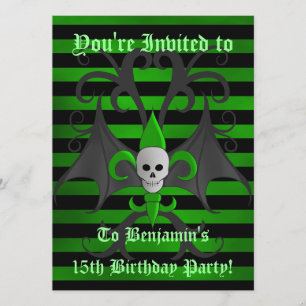 Halloween skull birthday invitation