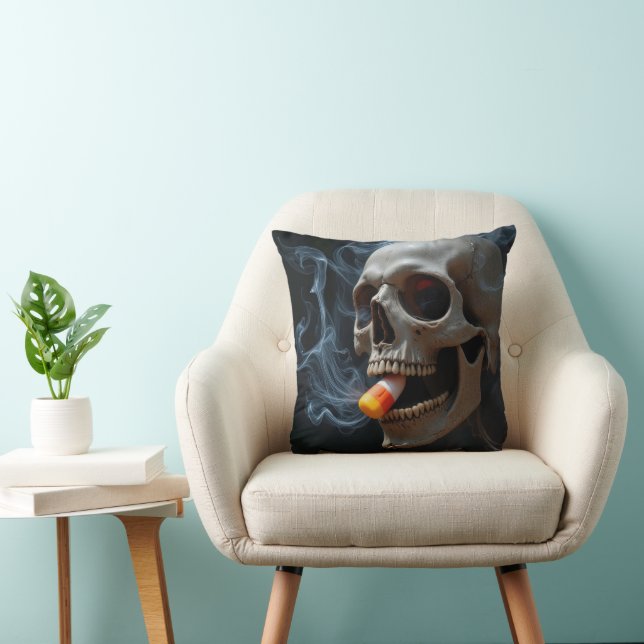 Halloween Skull Biting Candy Corn Cushion (Chair)