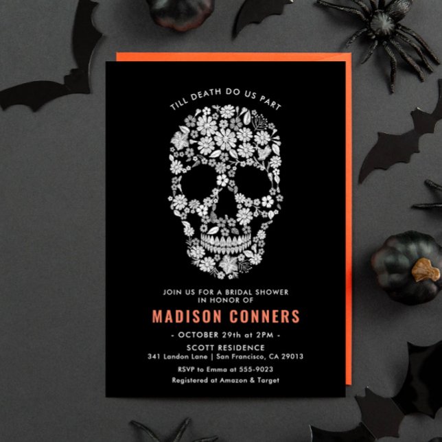 Halloween Skull Black Floral Bridal Shower Invitation (Creator Uploaded)