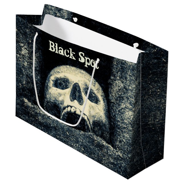 Halloween Skull Black Spot Pirate Party Large Gift Bag (Front Angled)