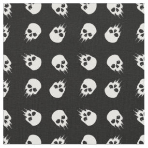 halloween skull black white skeleton fabric