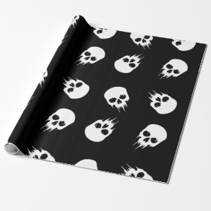 halloween skull black white skeleton wrapping paper