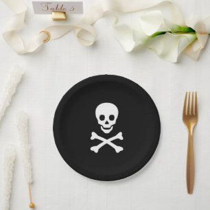 Halloween skull black white spooky paper plate