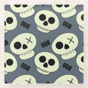 Halloween Skull, Boo Childish Design. Glass Coaster