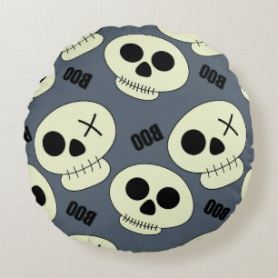Halloween Skull, Boo Childish Design. Round Cushion