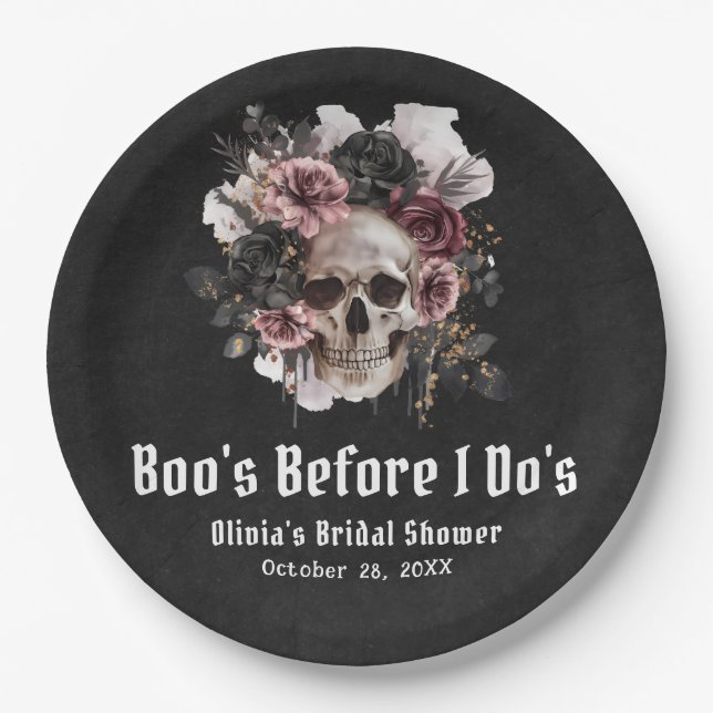 Halloween Skull Boo's Before I Do's Bridal Shower Paper Plate (Front)