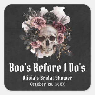 Halloween Skull Boo's Before I Do's Bridal Shower Square Sticker