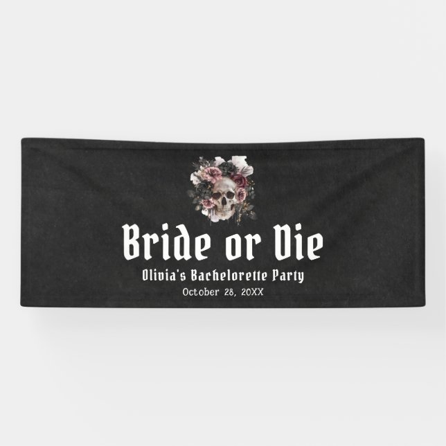 Halloween Skull Bride or Die Bachelorette Party Banner (Horizontal)