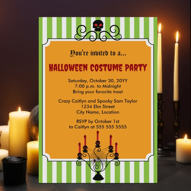 Halloween Skull Candelabra Costume Party Invitation (Halloween skull and candelabra costume party invitation.)