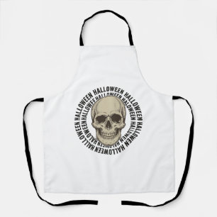 Halloween Skull Circle Vintage Engraving Design_1 Apron