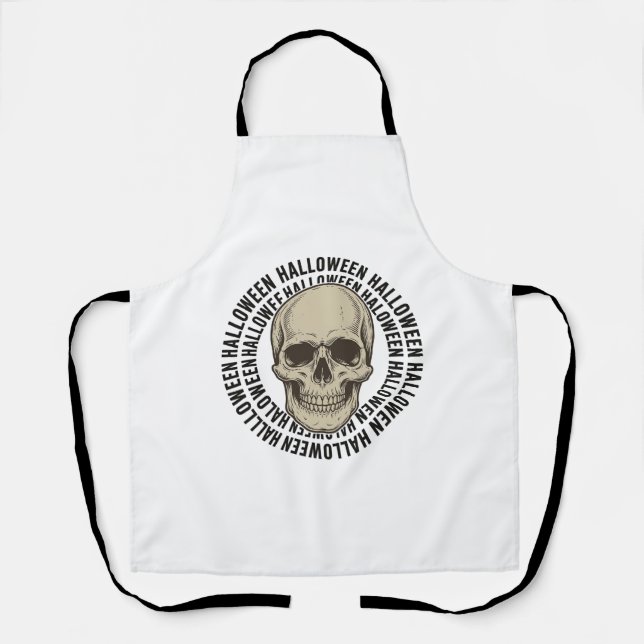 Halloween Skull Circle Vintage Engraving Design_1 Apron (Front)