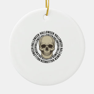 Halloween Skull Circle Vintage Engraving Design_1 Ceramic Tree Decoration
