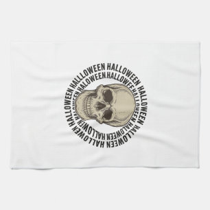 Halloween Skull Circle Vintage Engraving Design_1 Tea Towel