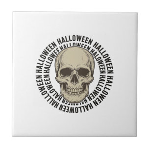 Halloween Skull Circle Vintage Engraving Design_1 Tile