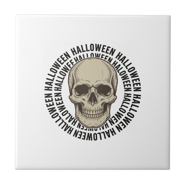 Halloween Skull Circle Vintage Engraving Design_1 Tile (Front)