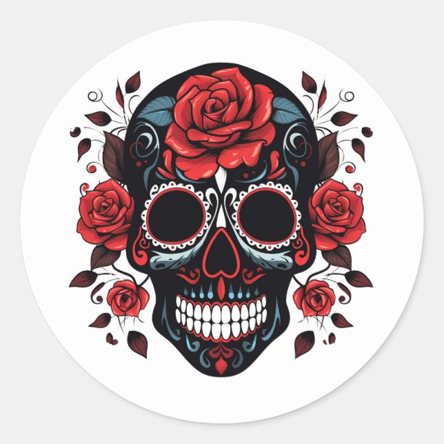 Halloween Skull Classic Round Sticker (Front)