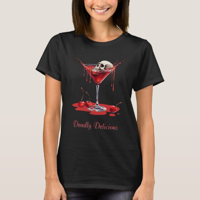 Halloween Skull Cocktail,Funny Spooky Drink Tshirt (Front)