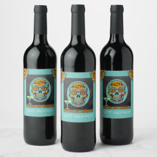Halloween Skull Cocktail Party  Wine Label
