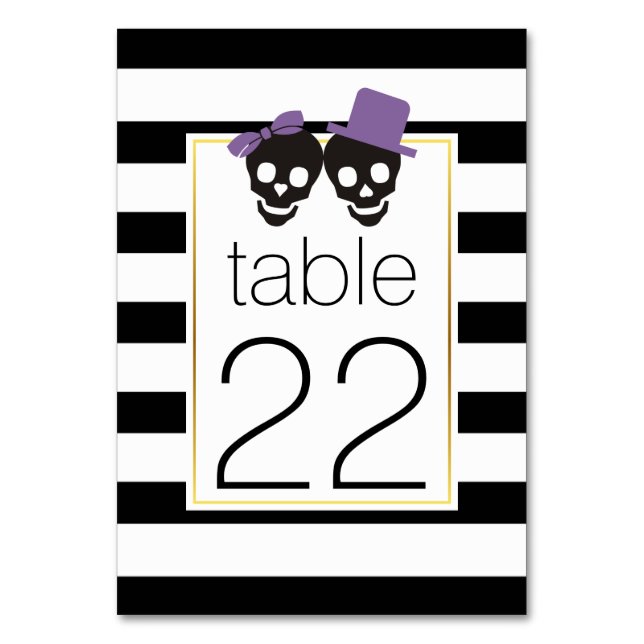 Halloween skull couple purple wedding table number (Front)