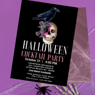 Halloween Skull Crow Cocktail Adult Party  Invitation