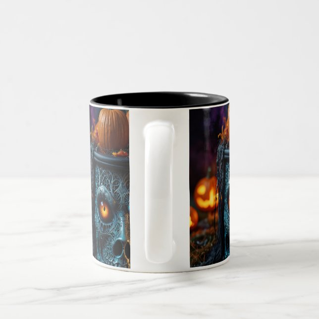 Halloween skull decoration printed  Two-Tone coffee mug (Handle)