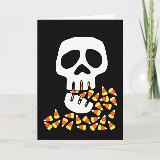 Halloween, Skull Eating Candy Corn, Trick or Treat Card (Front)